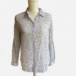 Loft Cotton Black White Button Up Long Sleeve Geometric Pattern Shirt